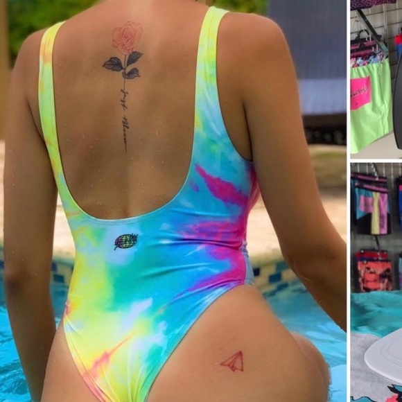 Slunks Tie Dye One-Piece Cheeky Swimsuit S bathing suit volleyball - Picture 1 of 8